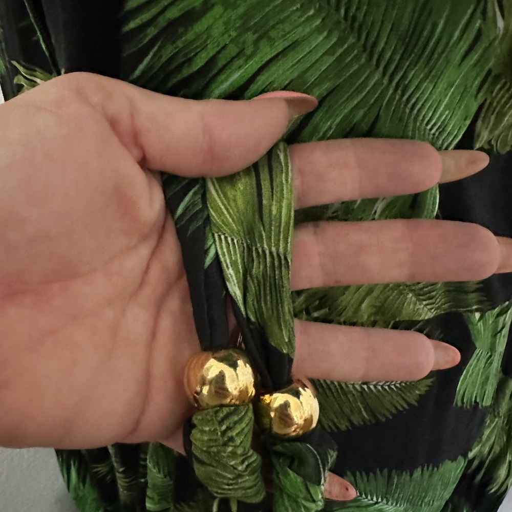 Melissa Odabash Lou Tropical Green Palm Black Maxi Dress - Size Small - Picture 8 of 10